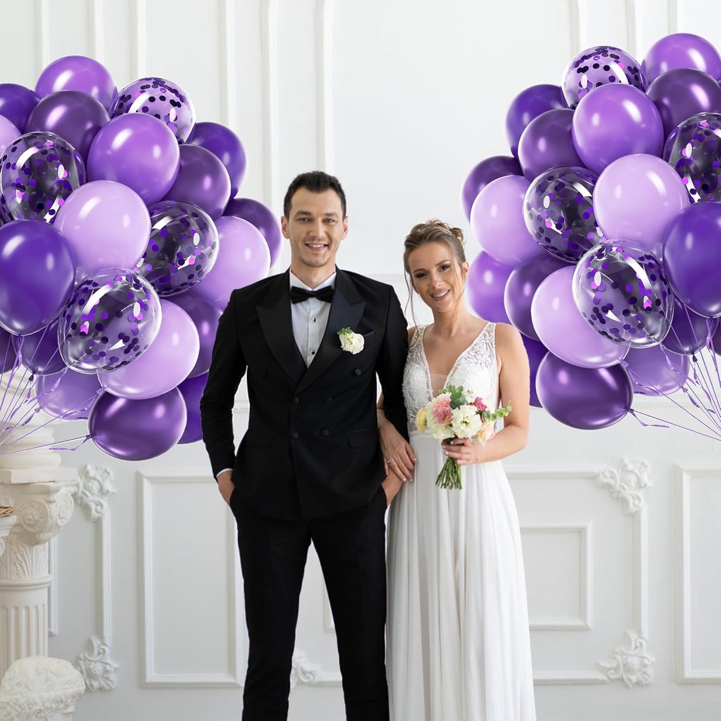 60Pcs Purple Balloons 12Inch with Metallic Pastel Dark Purple Confetti Balloons for Purple Birthday Wedding Baby Shower Party Decorations