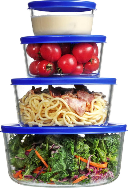 4 Pack Glass Bowls with Lids (1, 2, 4, 7 Cup), Food Storage Containers, Meal Prep and Leftovers Keeper, Lunch Container, Microwave, Dishwasher & Freezer Safe