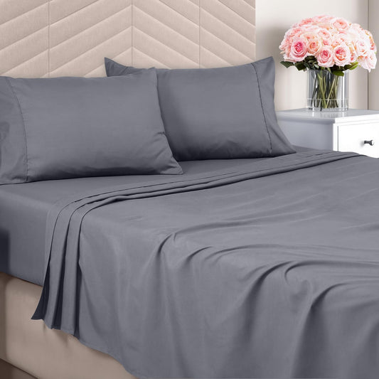 Queen Sheet Set – Brushed Microfiber – Ultra Soft Bed Sheets for Queen Size Bed Set – Deep Pocket, Wrinkle & Fade Resistant – Includes 1 Fitted, 1 Flat, 2 Pillowcases (Grey)