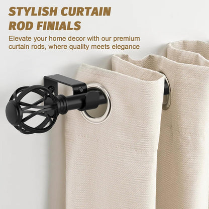 Curtain Rods for Windows 28 to 48 Inches，Black Adjustable 5/8 Inch Curtain Rod for Bedroom, Small Decorative Drapery Rods with Twisted Cage Finals
