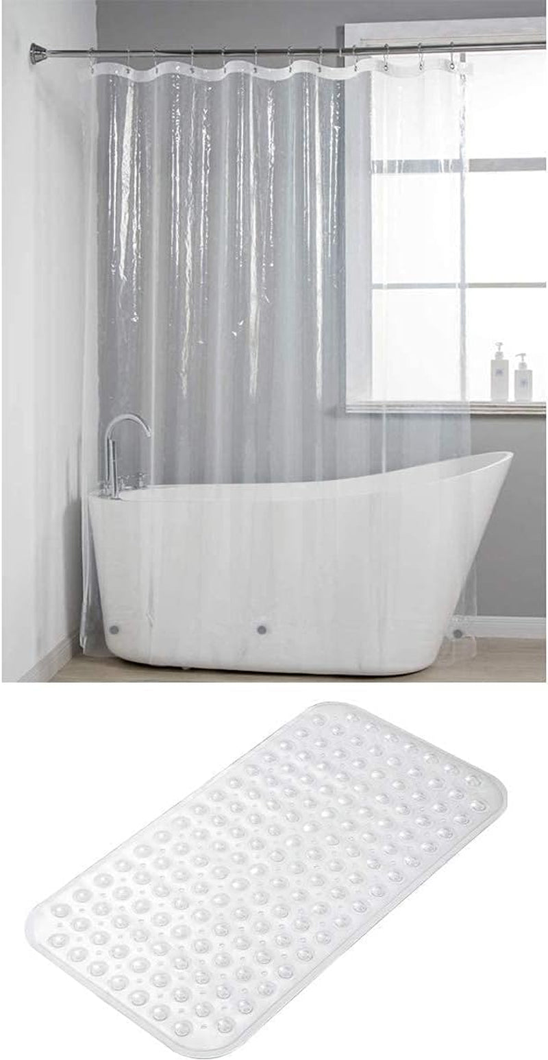 Medium Size 27.6 X 15 Inches Non-Slip Shower Mats and 72X72 Inches PEVA 3G Shower Curtain Liner