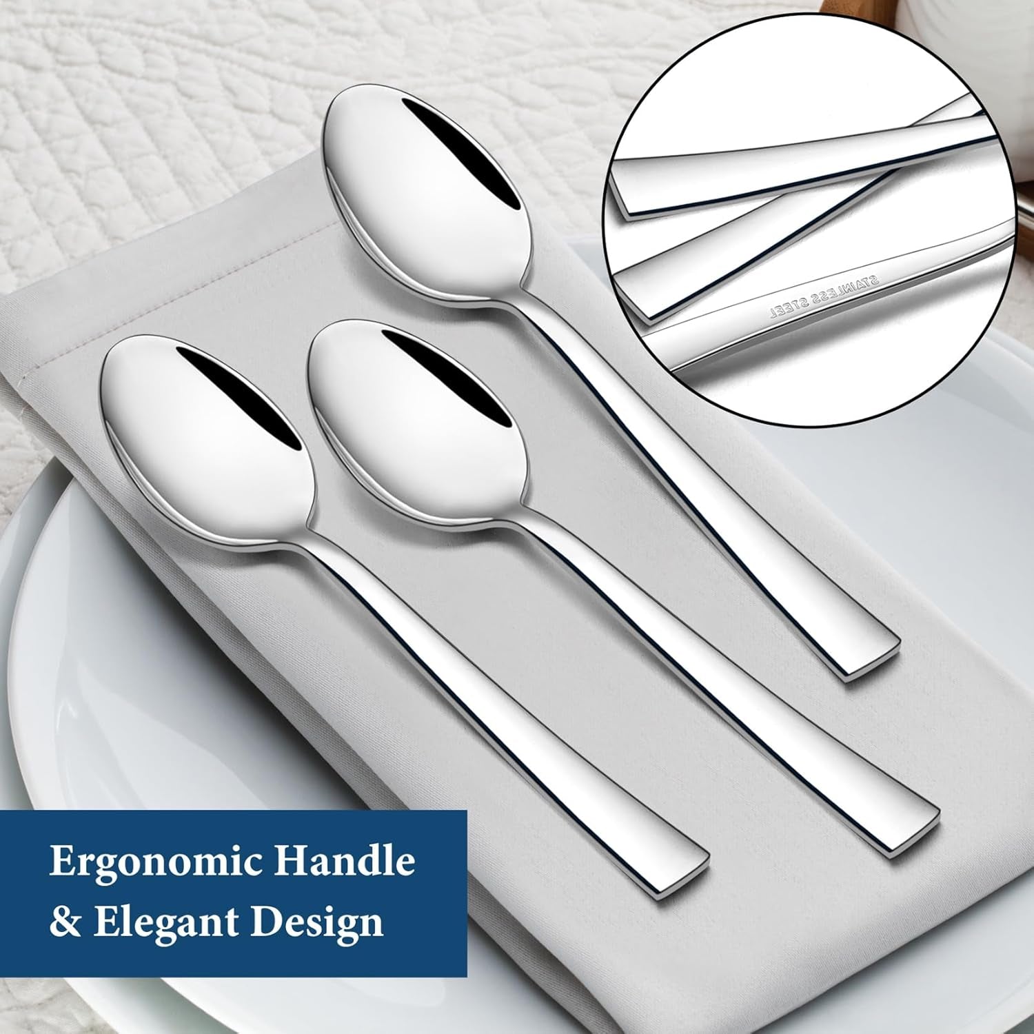 Teaspoon Set (12 Pieces), 6.7" Stainless Steel Mini Tea Spoons, Premium Stirring Silverware, Kitchen Dessert Coffee Spoon Set, Mirror Finish & Dishwasher Safe