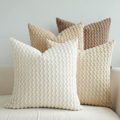 Pack of 4 Neutral Decorative Throw Pillow Covers Farmhouse Boho Home Decor Striped Corduroy Square Pillowcases 18 X 18 Inch Beige Chocolate