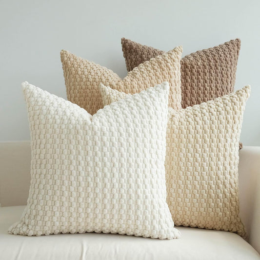 Pack of 4 Neutral Decorative Throw Pillow Covers Farmhouse Boho Home Decor Striped Corduroy Square Pillowcases 18 X 18 Inch Beige Chocolate