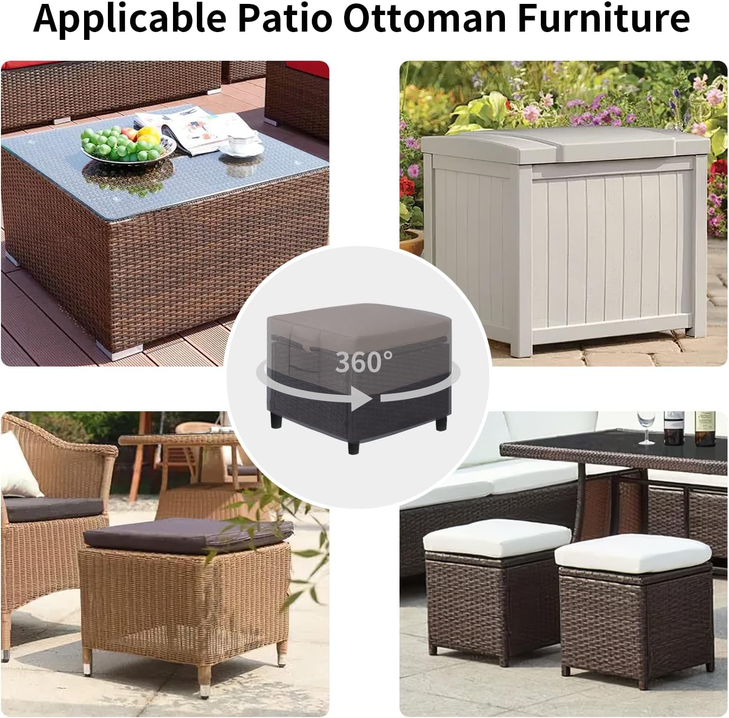 Outdoor Ottoman Cover, Waterproof Patio Ottoman Cover, Heavy Duty Outdoor Furniture Cover with Padded Handles (1 Pack-25"X25"X17", Gray/Dark Gray)