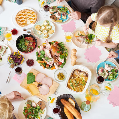 100 Pcs 2-Ply Pink Scalloped Sage Cocktail Napkins Thick Paper Napkins Disposable Party Napkins Beverage Napkins for Birthday, Wedding,Anniversary Party, Baby Shower 5 X 5 Inches (Light Pink)