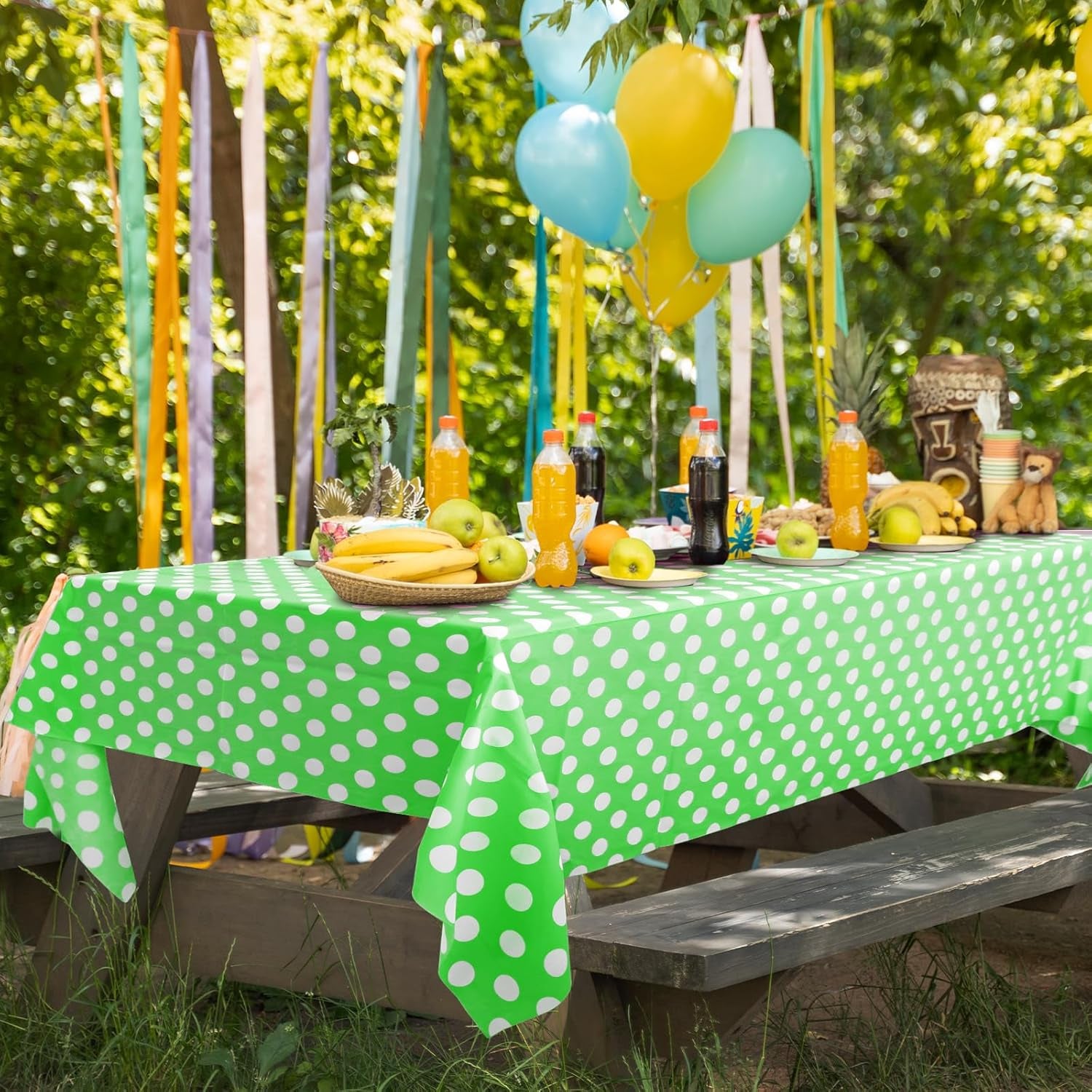 Lime Green Polka Dot Rectangle Tablecloth - 54" x 72" Decorative and Stain-Resistant Table Cover for Dining, Buffet, Weddings, Camping, and Parties
