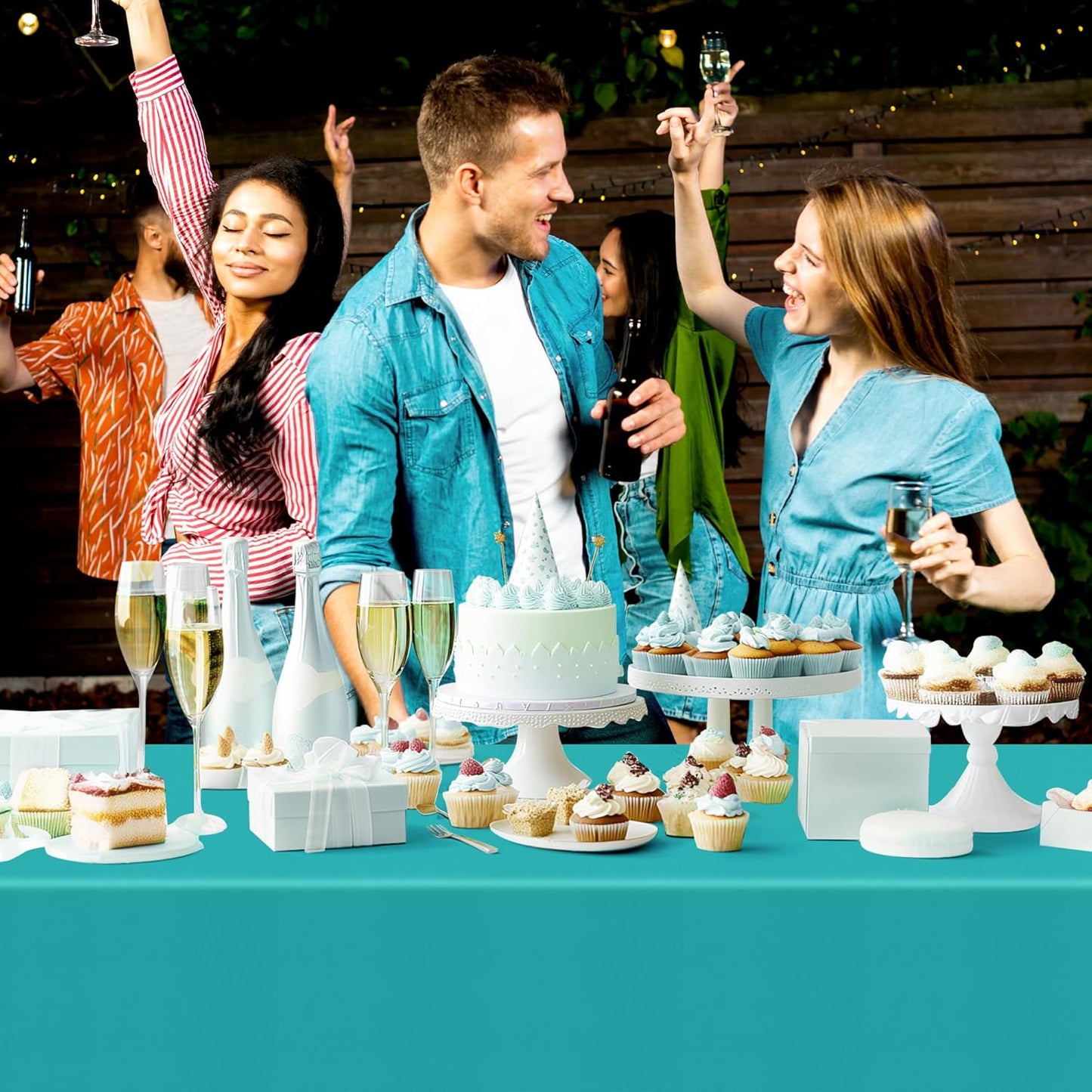 Aqua Rectangle Tablecloth Set of 4, 54x72 Inches, Solid Color Waterproof and Spillproof Disposable Plastic Covers, Durable for Dining, Buffet, Picnic, and Outdoor Events