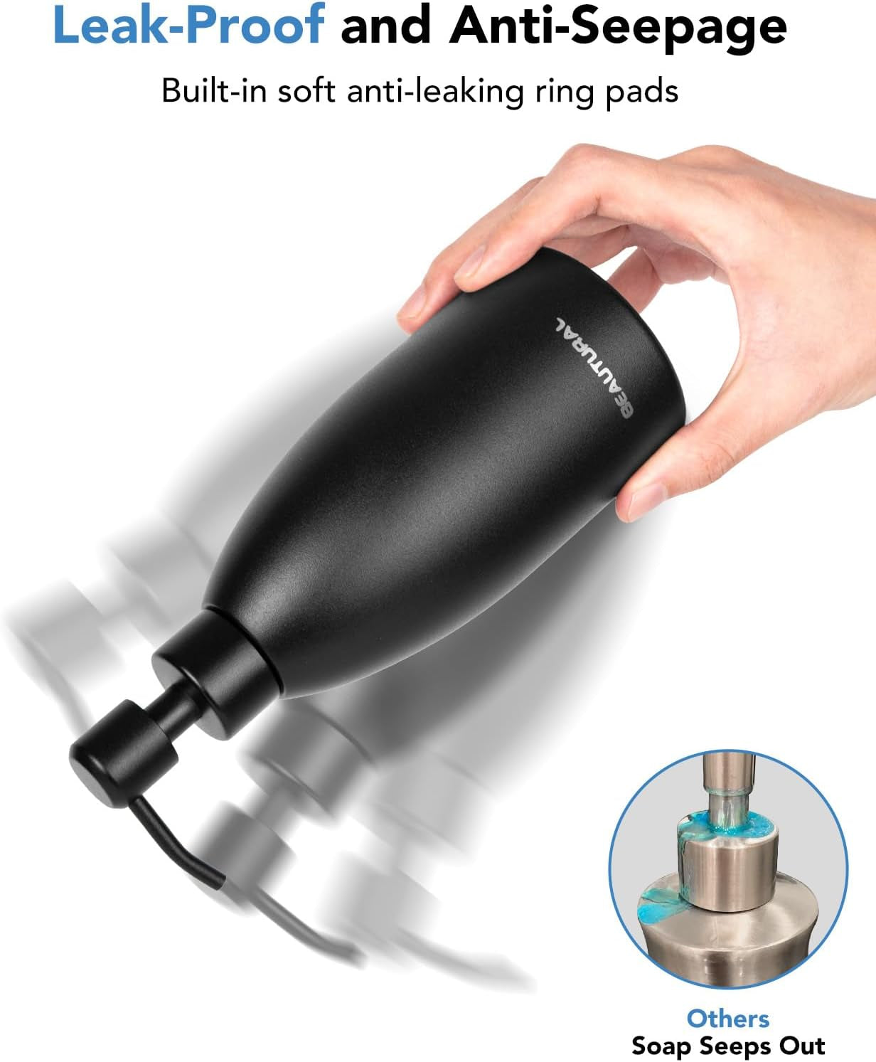 Matte Black Stainless Steel Soap Dispenser 15.2 Oz, Rust-Proof Refillable Liquid Soap Pump Bottle for Kitchen, Bathroom and Countertop Hand Dish Lotion [2025 Upgraded]