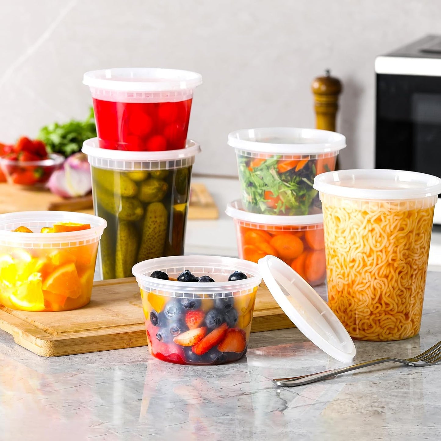 20 Sets Plastic Deli Food Containers with Lids 16Oz, 32Oz Variety Pack, Airtight Food Storage Containers, Freezer/Dishwasher/Microwave Safe, Soup Containers for Takeout Meal Prep Storage