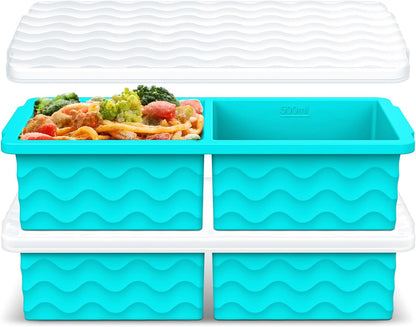 Silicone Freezer Tray with Lid – 2-Cup Soup Freezer Container Molds, Large Ice Cube Trays for Freezing Soup, Sauce & Broth, Meal Prep & Food Storage – Oven & Dishwasher Safe, 2-Pack