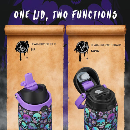 Halloween Insulated Water Bottle with Straw - Stainless Steel Water Bottle with Push Button Lid, Leak-Proof Bpa-Free, Keeps Cold for 24 Hours for Halloween Gifts, Party (32 Oz, Floral Afterlife)