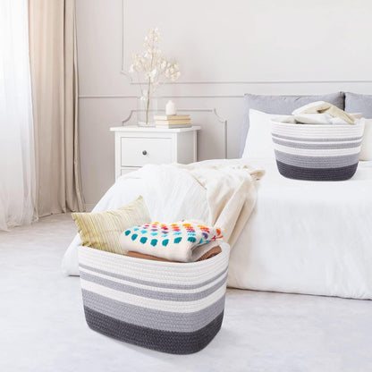 Storage Basket 3 Pack, Laundry, Blanket, Cotton Rope and Woven Baskets for Organizing, Toy Storage for Living Room, Laundry Room, Bedroom, Nursery, Grey