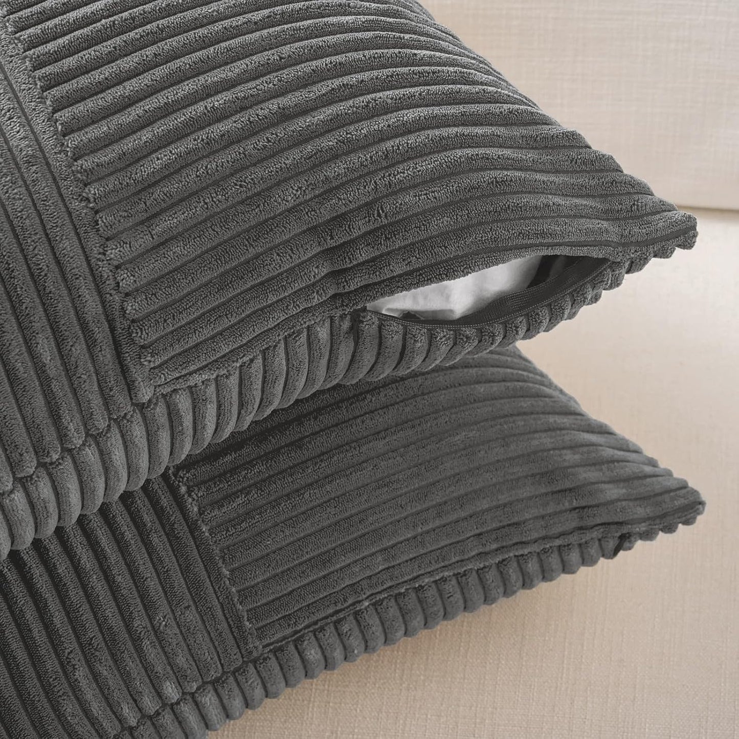 2 Packs Dark Gray Decorative Throw Pillow Covers 18X18 Inch for Living Room Couch Sofa, Rustic Farmhouse Boho Home Decor, Soft Corss Corduroy Patchwork Textured Square Cushion Case 45X45 Cm