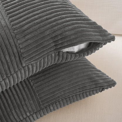 2 Packs Dark Gray Decorative Throw Pillow Covers 18X18 Inch for Living Room Couch Sofa, Rustic Farmhouse Boho Home Decor, Soft Corss Corduroy Patchwork Textured Square Cushion Case 45X45 Cm