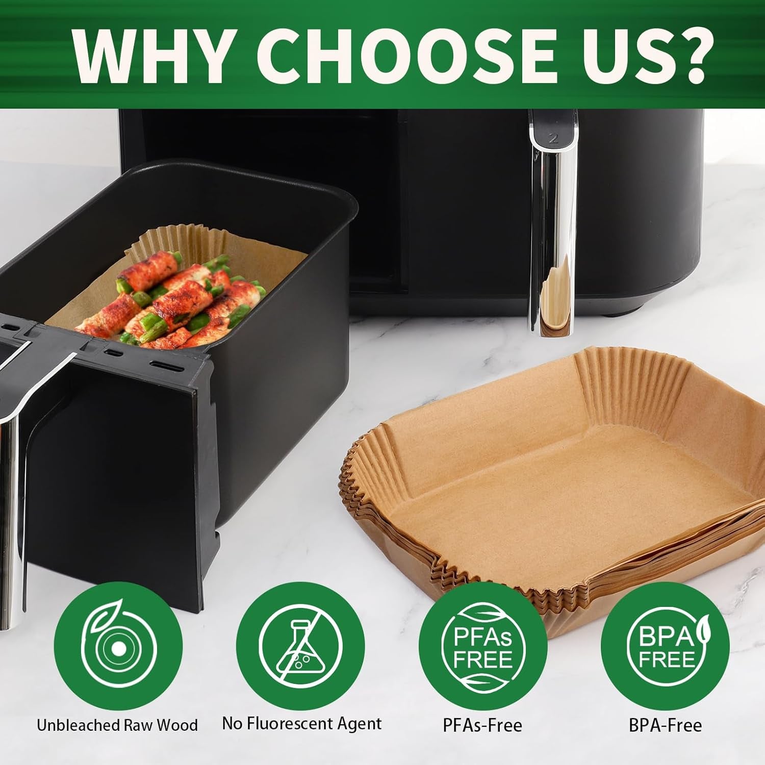 Air Fryer Liners Disposable Compatible with Ninja DZ071 Foodi 7-Qt/Instant 9 QT Dualzone Flexbasket Air Fryer, 150 Pcs Unbleached Parchment Paper, Accessories for Ninja Foodi Air Fryer