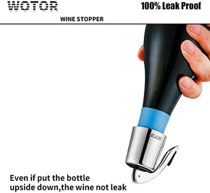 Stainless Steel Wine Bottle Stoppers with Silicone - Reusable Wine Saver and Decorative Bottle Sealer, Leakproof, Keep Fresh, Silver, 2 Pack