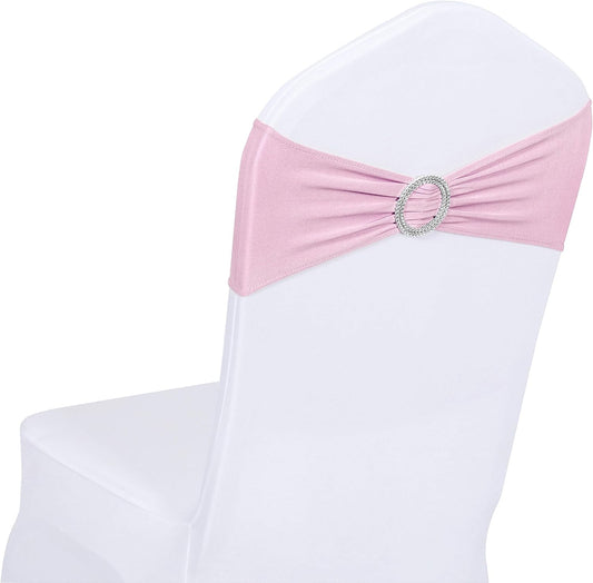 10 PCS Spandex Stretch Chair Sashes Bows for Wedding Reception- Universal Elastic Chair Cover Bands with Buckle Slider for Banquet, Party, Hotel Event Decorations Light Pink Sashes