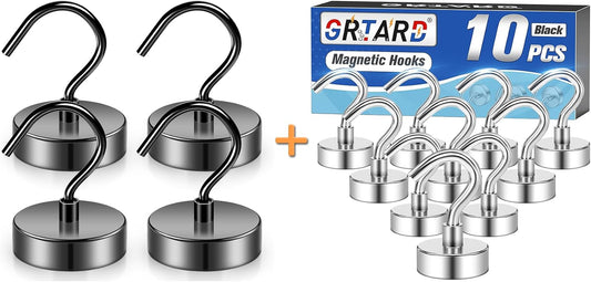 4Pack Black 100 Lb Heavy Duty Strong Neodymium Refrigerator Magnet Hooks, Magnet with Hooks for Curtain 10 Pack 25LBS Magnetic Hooks Heavy Duty, Strong Neodymium Magnet Hooks for Hanging
