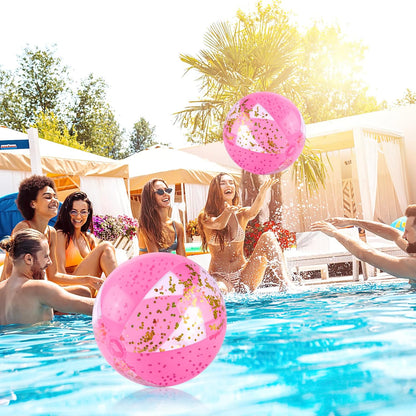 2PCS Glitter Beach Balls, 16 Inch Inflatable Pool Toys, for Beach Party Favor
