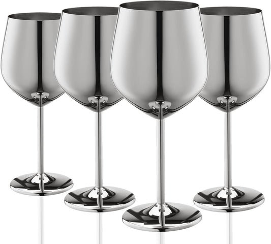 Stainless Steel Wine Glasses Set of 4, 18Oz Unbreakable Metal Wine Glass, Fancy, Unique Wine Goblets for Outdoor, Travel, Camping and Pool, Ideal Gift for Wine Lovers (Silver)