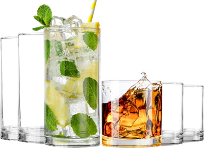 Clear Plastic Drinking Glasses - Pack of 6 (3 Each 12 Ounce & 16 Ounce Plastic Glasses Drinking) - Tumblers or Cups Reusable & Bpa-Free for Water, Juice & Other Drinks