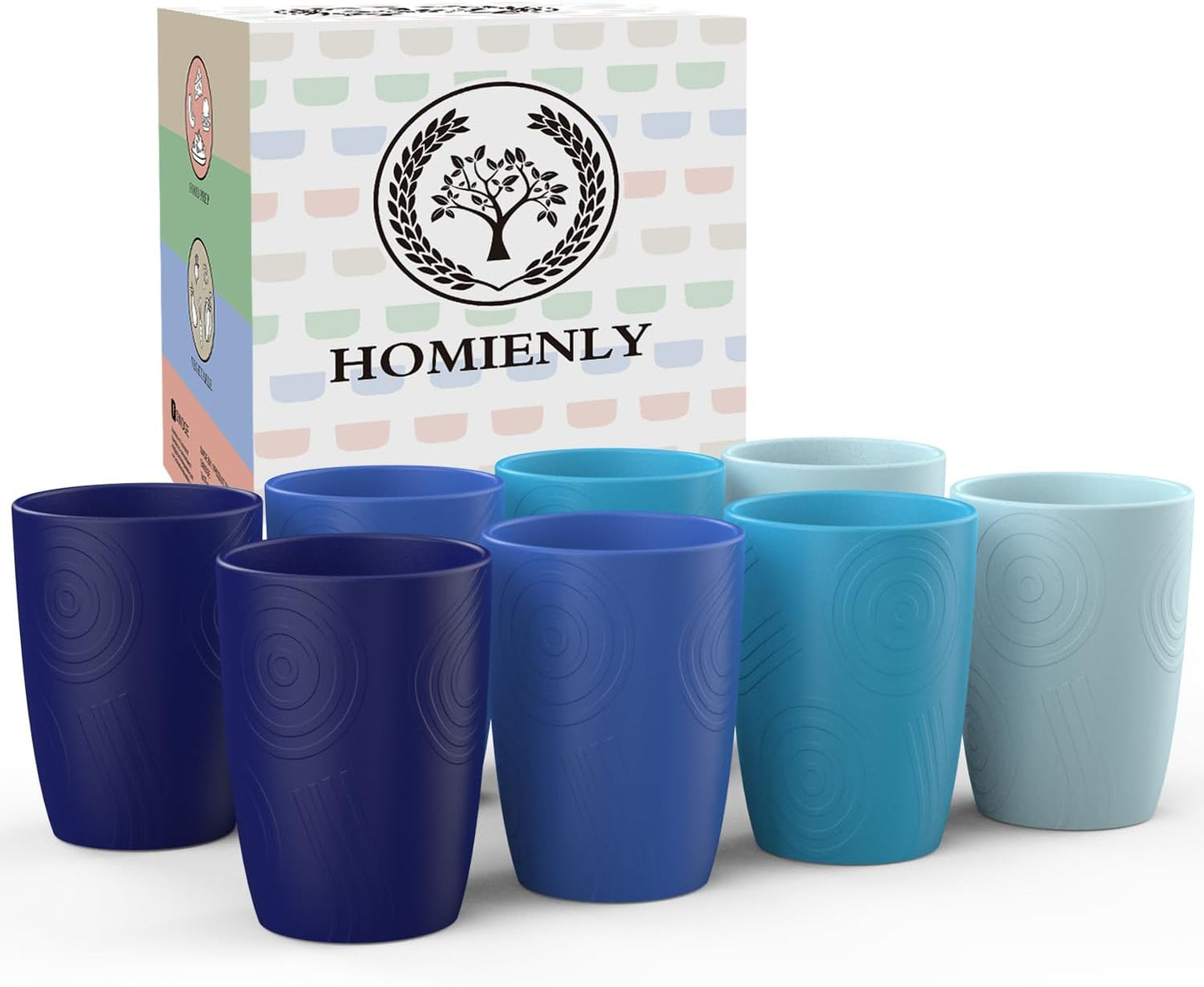 Reusable Wheat Straw Drinking Cups Set of 8, 12 Oz - Dishwasher Safe for Juice, Milk, and Coffee in Ocean Color