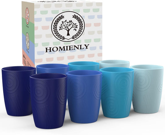Reusable Wheat Straw Drinking Cups Set of 8, 12 Oz - Dishwasher Safe for Juice, Milk, and Coffee in Ocean Color