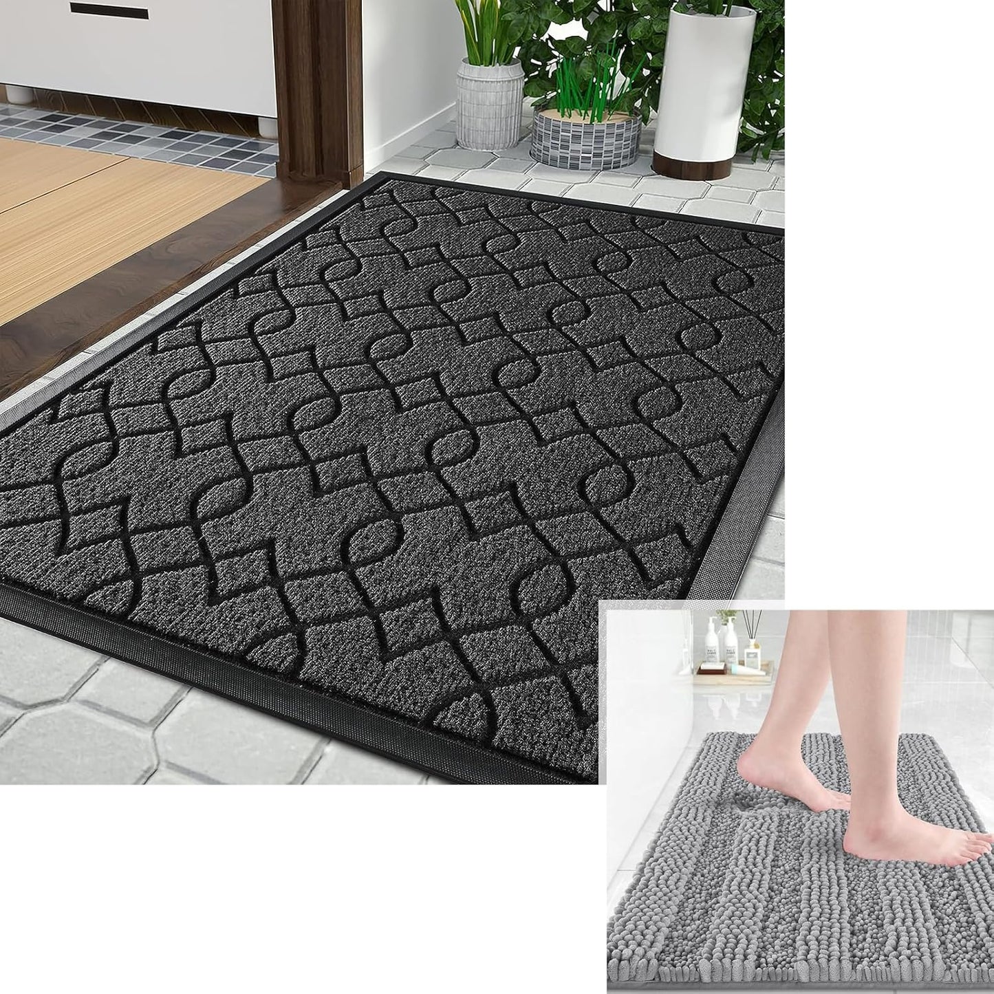 Chenille Bathroom Rug Mat Durable Front Door Mats, Heavy Duty Water Absorbent Mud Resistant Easy Clean Entry Outdoor Indoor Rugs