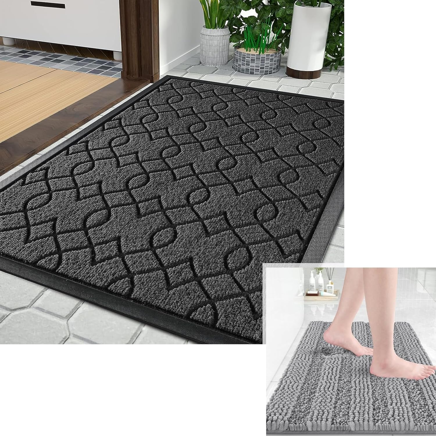 Chenille Bathroom Rug Mat Durable Front Door Mats, Heavy Duty Water Absorbent Mud Resistant Easy Clean Entry Outdoor Indoor Rugs