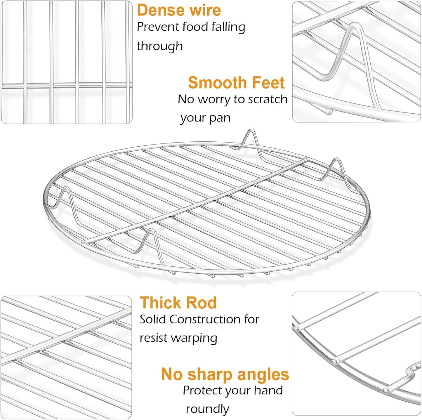 9 Inch Cooking Rack Round, Stainless Steel round Rack for Cooking Cooling Steaming Baking, Fit Air Fryer Pot Pressure Cooker, 2 Pack -Oven & Dishwasher Safe
