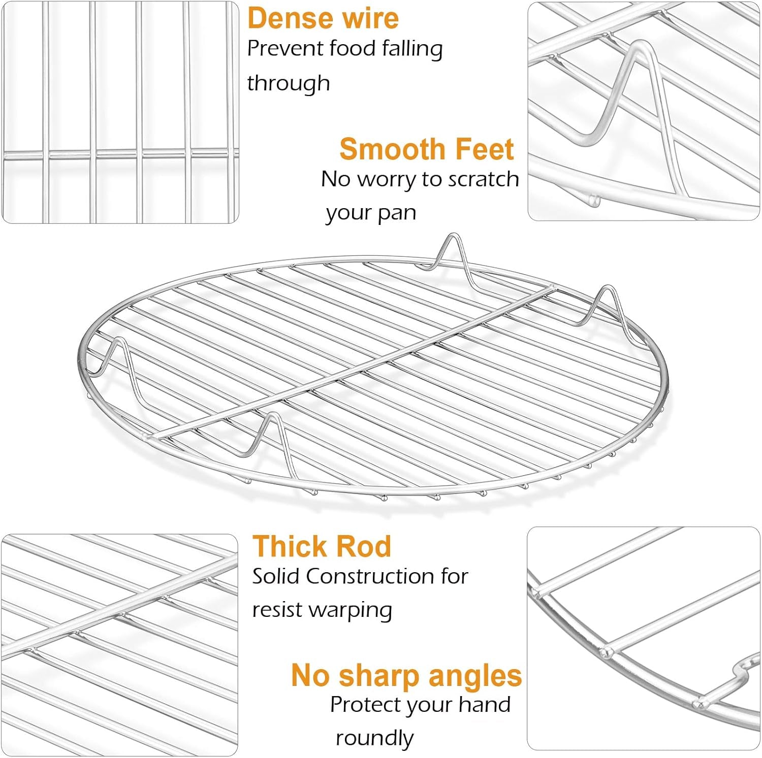 9 Inch Cooking Rack Round, Stainless Steel round Rack for Cooking Cooling Steaming Baking, Fit Air Fryer Pot Pressure Cooker, 2 Pack -Oven & Dishwasher Safe