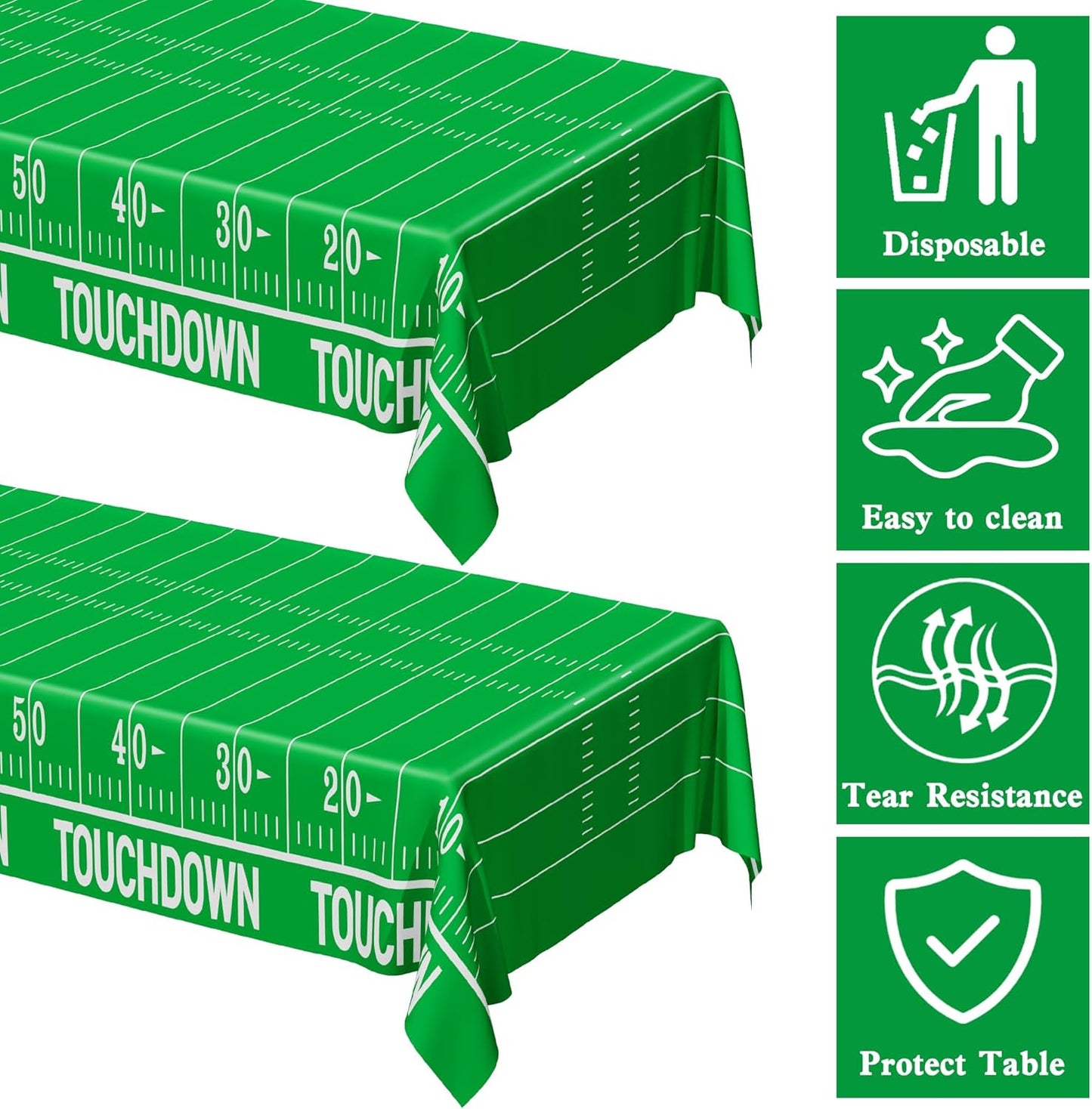 Football Party Decorations - 2PCS Touchdown Tablecloths, Disposable Tablecloths, Plastic Table Cover, Touchdown Theme Table Runner for Game Day, Birthday Party Supplies