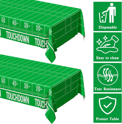 Football Party Decorations - 2PCS Touchdown Tablecloths, Disposable Tablecloths, Plastic Table Cover, Touchdown Theme Table Runner for Game Day, Birthday Party Supplies