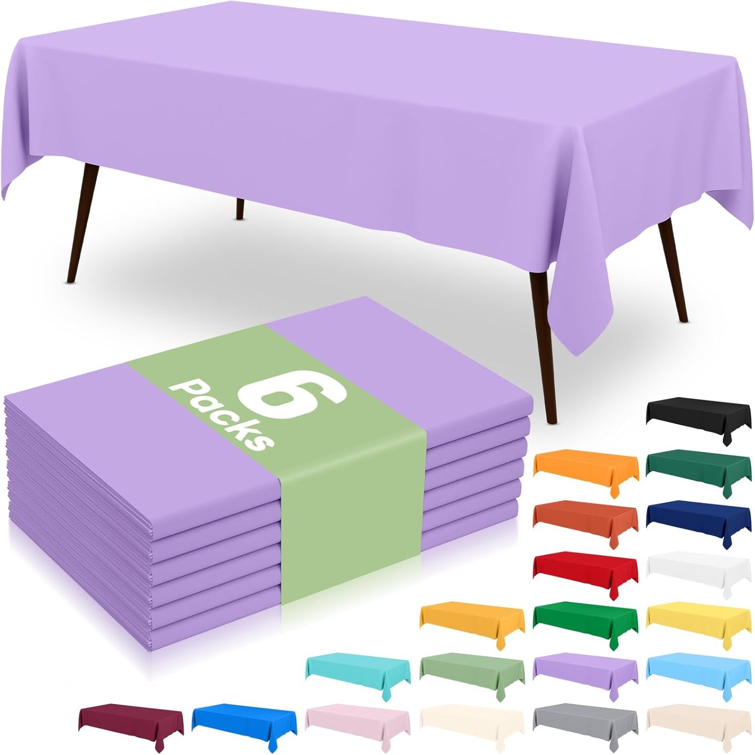 6 Packs Disposable Plastic Table Cloth, 54 X 108 Inch Waterproof Rectangle Tablecloth, Leakproof & Sturdy Decorative Table Covers for Picnic, Party and Outdoor, Lavender