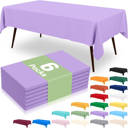 6 Packs Disposable Plastic Table Cloth, 54 X 108 Inch Waterproof Rectangle Tablecloth, Leakproof & Sturdy Decorative Table Covers for Picnic, Party and Outdoor, Lavender