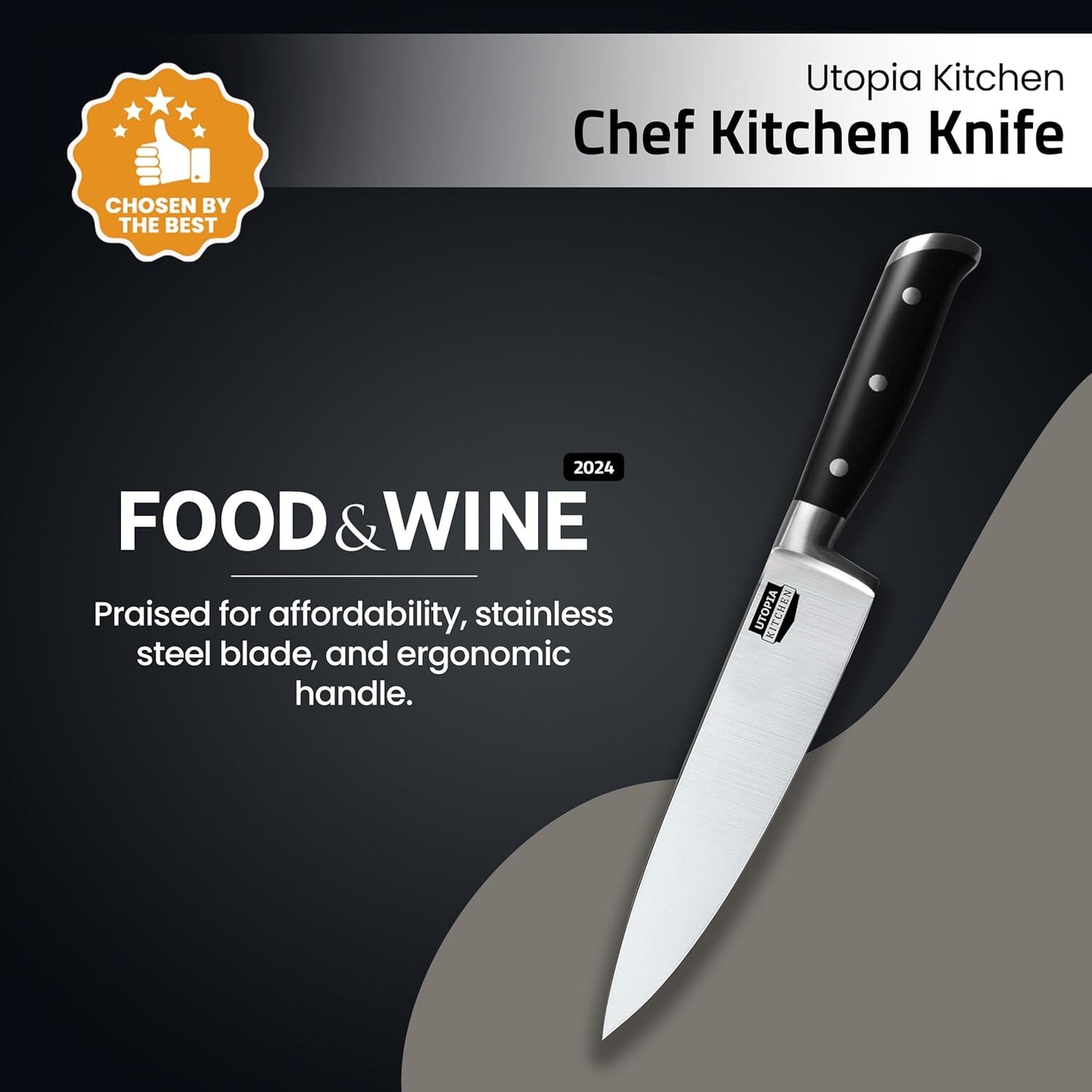8 Inch Chef Kitchen Knife Cooking Knife Carbon Stainless Steel with Sheath and Ergonomic Handle Chopping Meat for Professional Use Black