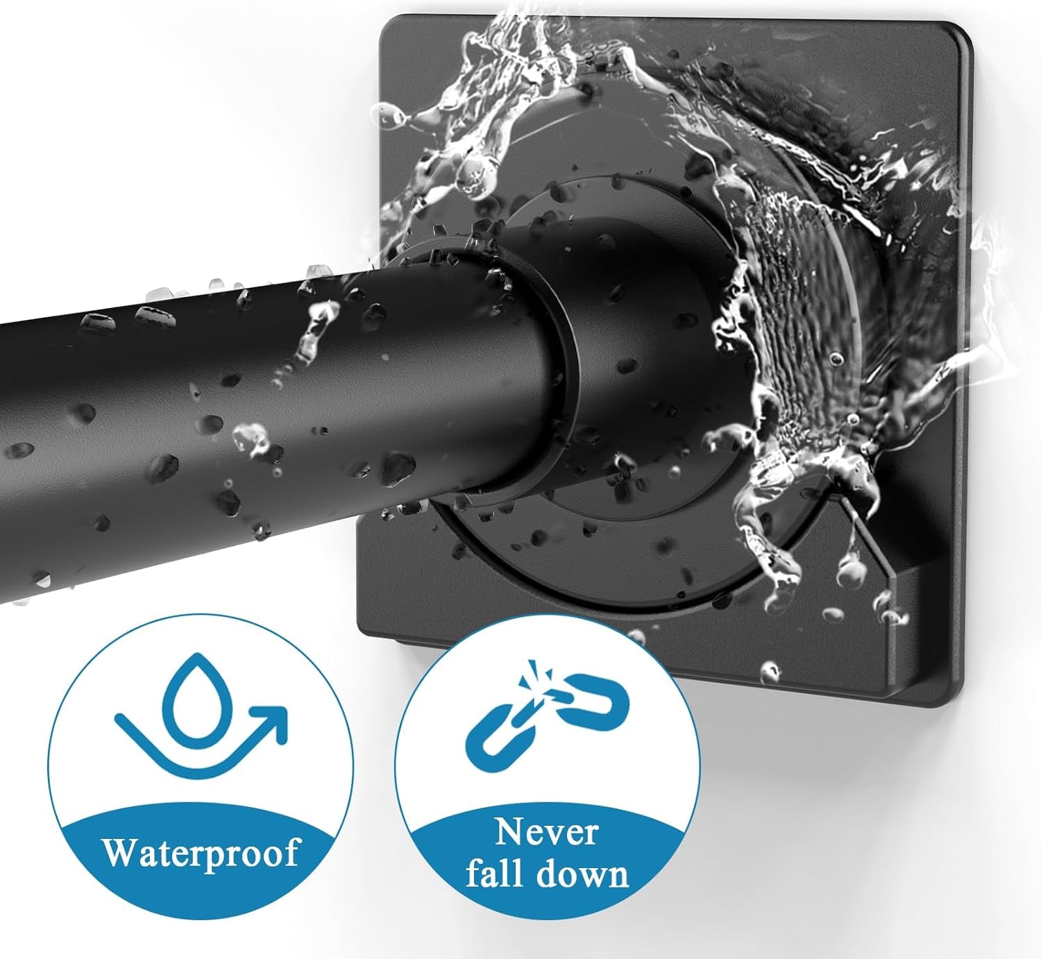 2 Pack Black Shower Curtain Rod Holders,Tension Curtain Rod Bracket No Drilling, Adhesive Shower Rod Holders| Shower Curtain Rod Not Included