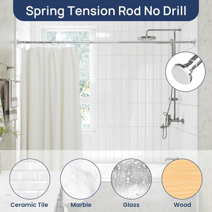 Shower Curtain Rod 33 to 72 Inches, 1 Inch Stainless Steel Adjustable Spring Tension Rods No Drill for Bathroom, Closet, Window, Room Divider, Never Rust, Non Slip, Chrome