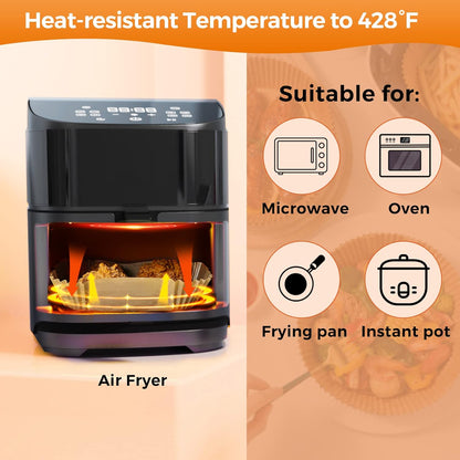 Air Fryer Liners Disposable, 100 PCS Non-Stick Air Fryer Paper Liners, Waterproof and Oilproof for Easy Cleanup, 8" Square Unbleached Parchment Paper for 5-8 QT Air Fryer, Baking, Microwave, Oven