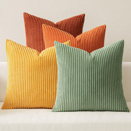 Fall Decorative Throw Pillow Covers 18X18 Inch Set of 4, Vibrant Cushion Covers Vintage Retro Home Decor, Mix and Match Color Clash Design for Sofa Couch Bed Living Room Yellow Rust Green