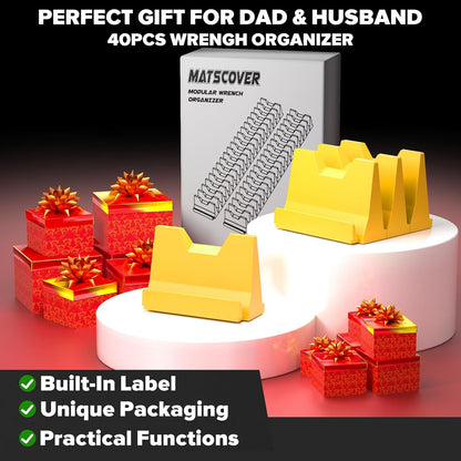 40PCS Modular Wrench Organizer Wrench Holder - Wrench Tool Organizers for Tool Drawer Storage, Wrench Storage Set with Metric & SAE Label, Wrench Rack Tool Gift for Professional Mechanics, Yellow