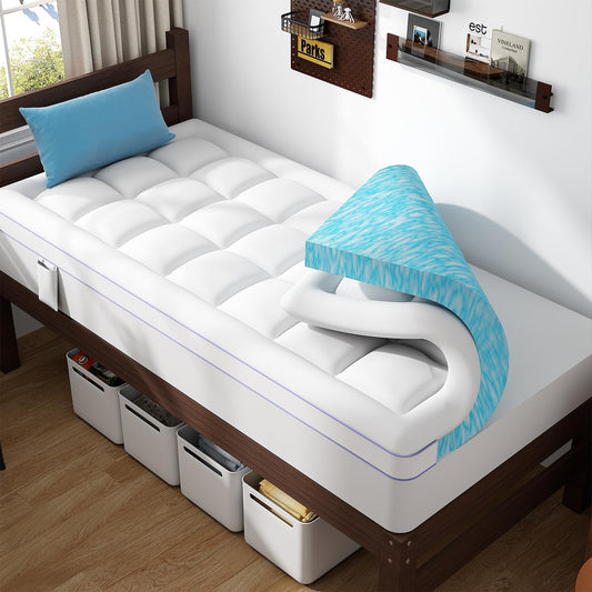 Twin XL Dual Layer 3 Inch Memory Foam Mattress Topper for College Dorm Room, 2 Inch Memory Foam plus 1 Inch Soft Extra Long Pillowtop Mattress Pad Cover, Thick Bed Topper for Back Pain