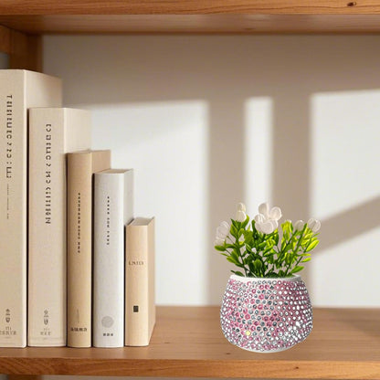 Flower Car Accessories Pink Bling Dashboard Decorations, Car Flower Vase Decals, Cute Car Interior Decor, Bling Desk Flowers for Women Office Girl Gifts