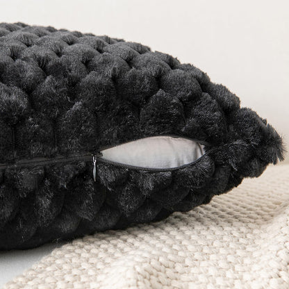 Black Faux Fur Decorative Throw Pillow Covers 18X18 Inch Set of 2 Super Soft Cozy Plush Cushion Cases Luxury Fluffy Pillowcases for Sofa Couch Bed Living Room