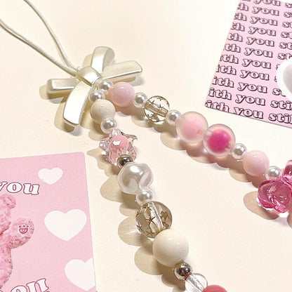 Pink Beaded Phone Charm Aesthetic Y2K Cell Phone Charms Strap Accessories for Keychain Camera