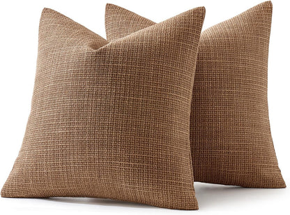 Burlap Linen Throw Pillow Covers 18X18 Inch Set of 2 Brown Decorative Pillows Modern Farmhouse Pillowcases Soft Accent Cushion Covers for Outdoor Couch Sofa Bedroom Livingroom Home Decor