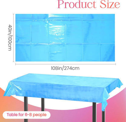 Set of 2 Blue Iridescent Disposable Tablecloths - 40 x 108 inches - Shiny Holographic Table Covers for Party, Wedding, and Banquet Decor