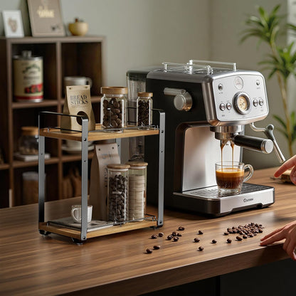 2-Tier Bathroom Counter Organizer, Wood Vanity Organizer Countertop for Skincare & Makeup, Multi-Purpose Vanity Bathroom Shelf for Coffee Station Kitchen Storage and Organization