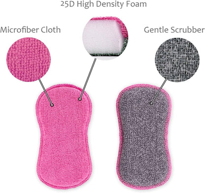 Dish Sponges Kitchen, Microfiber Cleaning Scrubber for Dishwashing, Sink, Basin and Multi-Pupose, Non-Scratch Pack of 6